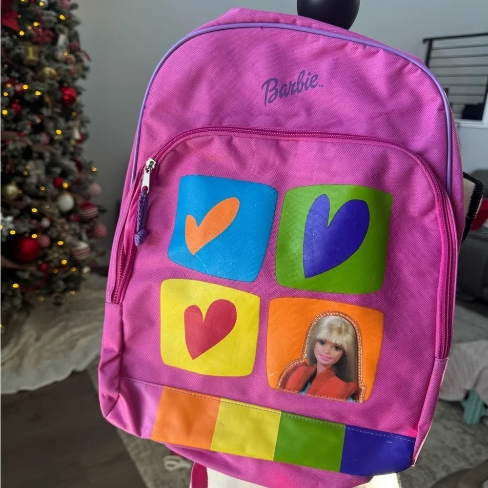 Vintage 2002 Barbie Pink Rainbow Heart Backpack | Y2K Barbie Licensed Book Bag